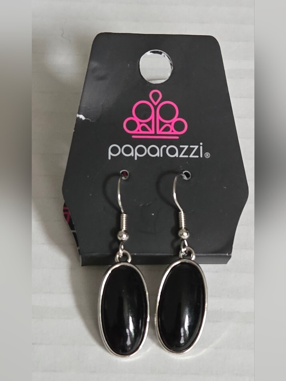 paparazzi Black Oval Silver Drop Earrings NWT
